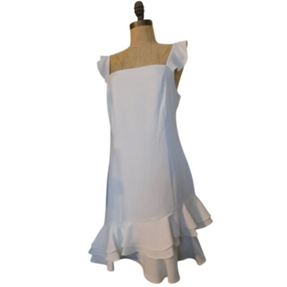 BCBGeneration  Size 12 White Ruffle Sleeve Short Lined Dress NWT $138 - Picture 1 of 2